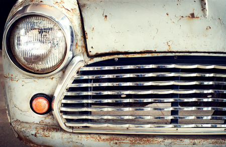Detail of vintage car headlight  with grungeの写真素材