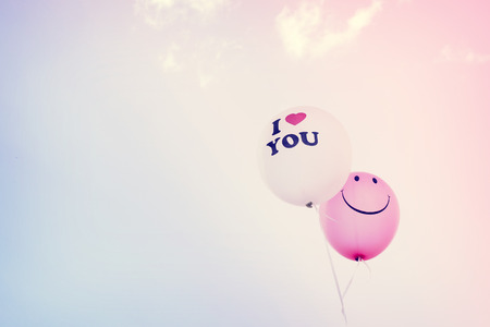 I love You text on balloon. concept of love in valentine's day - serenity and rose quartz color filter, vintage pastel effectの写真素材