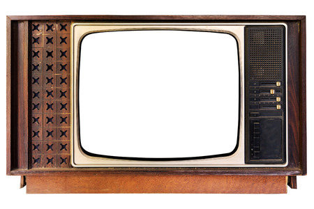 Vintage television - old TV with frame screen isolate on white with clipping path for object, retro technologyの写真素材