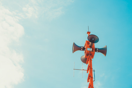 vintage horn speaker - public relations sign and symbol. vintage color tone effectの写真素材
