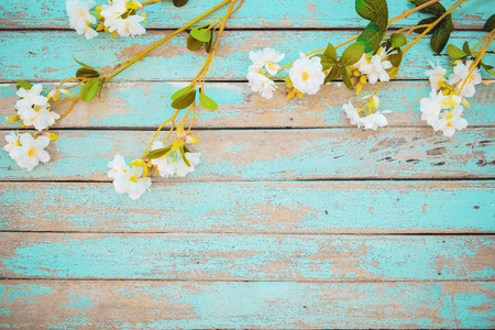 Cherry blossom flowers on vintage woodenの写真素材