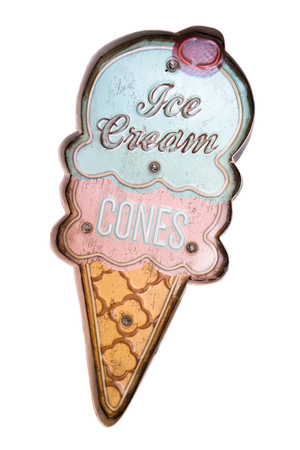 Vintage ice cream sign isolated on white with clipping path for object.の写真素材