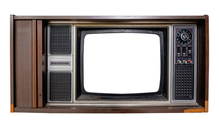 Vintage television - Old TV with frame screen isolate on white with clipping path for object, retro technology の写真素材