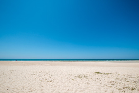 Seascape of beautiful tropical beach with calm sky. sea view and sand beach, summerの写真素材