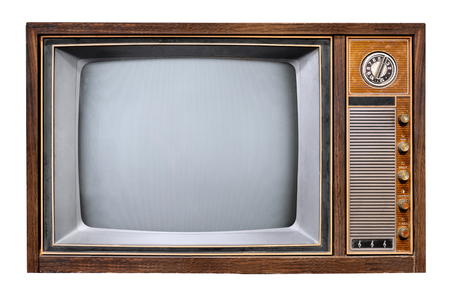 Vintage tv - antique wooden box television isolated on white with clipping path for object. retro technologyの写真素材