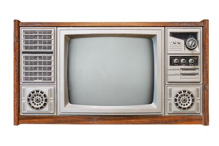 Vintage tv - antique wooden box television isolated on white with clipping path for object. retro technologyの写真素材
