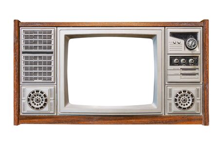 Vintage television - antique wooden box television with cut out frame screen isolate on white with clipping path for object, retro technologyの写真素材