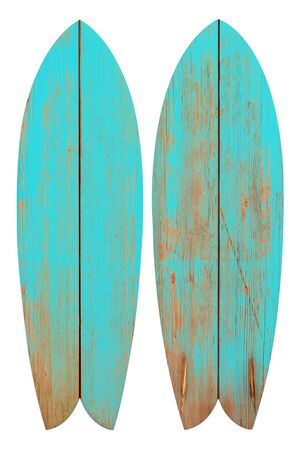 Vintage wood fish board surfboard isolated on white with clipping path for objectの写真素材