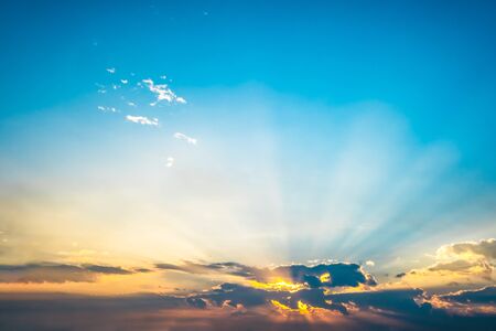 Landscape nature background with sky in sunset. vintage color tone.の写真素材