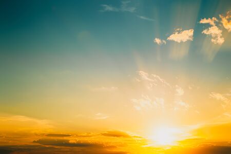 Nature of sky with sunset in summer. environment and weather background. vintage color tone effect.の写真素材