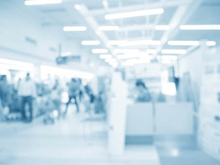 abstract medical background for design. Blurred dispense counter of hospital or clinical with...