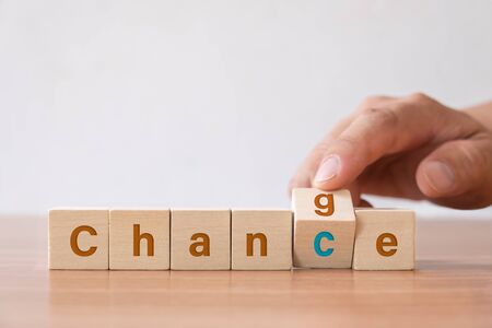 Business concept, Flip the word change to chance. Change yourself concept for personal development and career growth.の写真素材