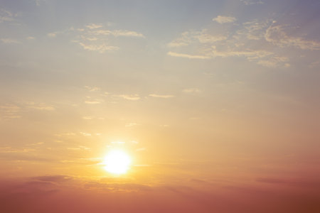 Beautiful sunset landscape in evening skies with cloud scape. nature background.の写真素材
