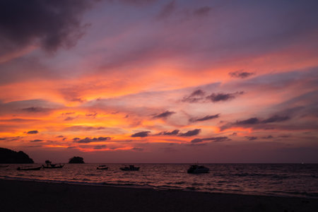 beach background sunset time in summer, Phuket Thailandの写真素材
