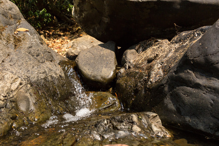 Small waterfall with natural light in deep forest.の写真素材