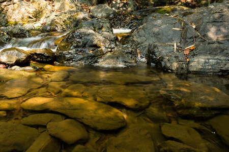 Small waterfall with natural light in deep forest.の写真素材