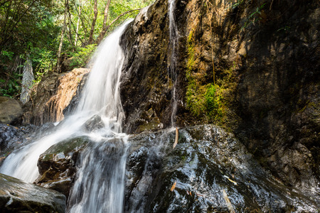 Small waterfall with natural light in deep forest.の写真素材