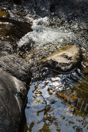 Small waterfall with natural light in deep forest.の写真素材