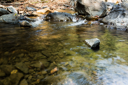 Small waterfall with natural light in deep forest.の写真素材