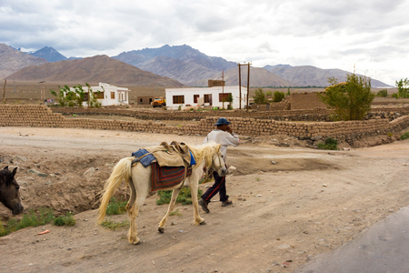 Local people in Leh Ladakh, Jammu and Kashmir, Indiaの写真素材
