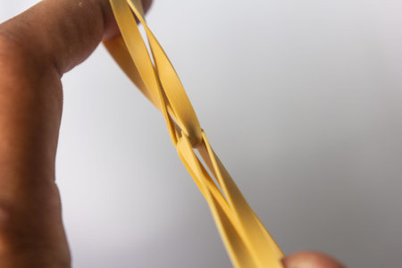 close up yellow rubber bands