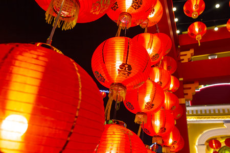 Chinese new year. Red paper lanterns at the Chinese light festival in Phuket. Thailand