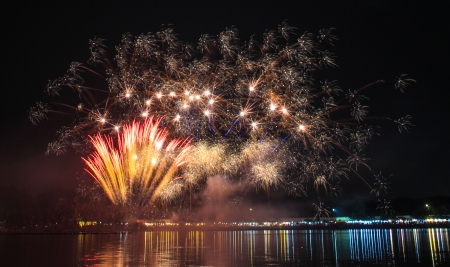 A continuous sparking shots of firework の写真素材