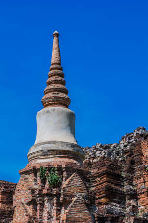 Stupa Ayutthaya on the blue sky, Thailandの写真素材