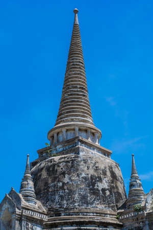 Stupa Ayutthaya on the blue sky, Thailandの写真素材