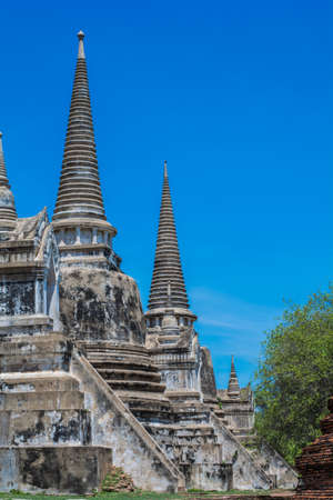 Stupa Ayutthaya of Thailand on the blue skyの写真素材