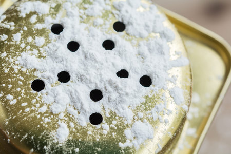 Closeup white talcum powder with containerの写真素材