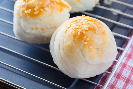 Chinese pastry with egg yolk and white sesame