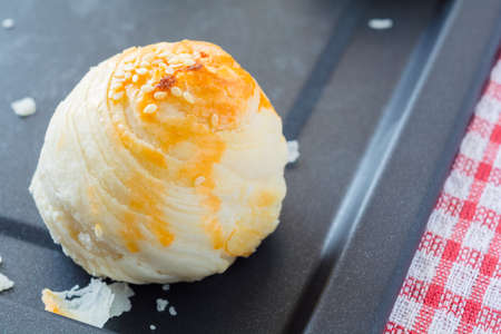 Chinese pastry with egg yolk and white sesameの写真素材
