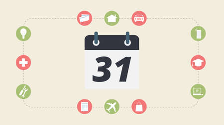 Monthly expense and payment, flat design illustration.のイラスト素材