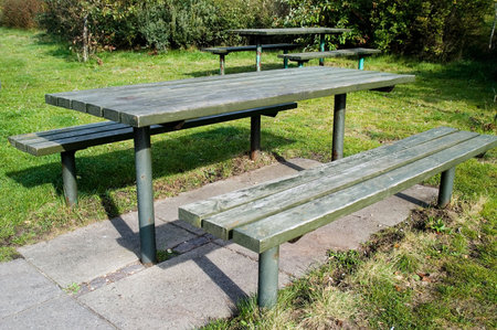 Closeup of wooden benches