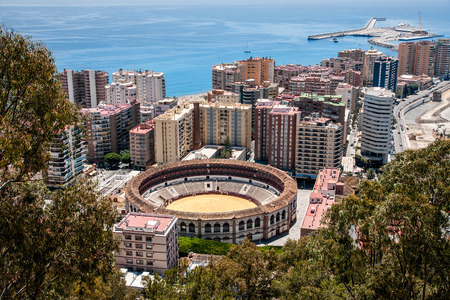 Panoramic view of the industrial harbor in Malaga, Spainのeditorial素材