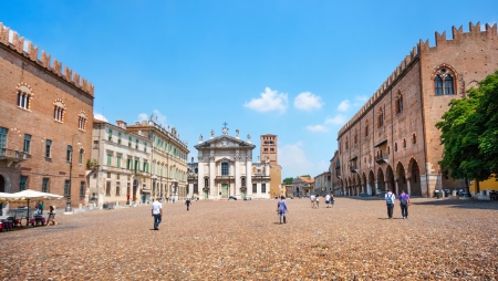 Famous Piazza delle Erbe in Mantua, Lombardy, Italyのeditorial素材