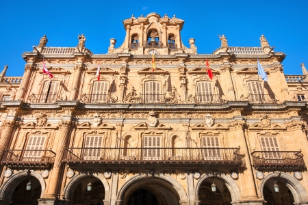 Town hall at Plaza Mayor in Salamanca, Castilla y Leon, Spainの写真素材