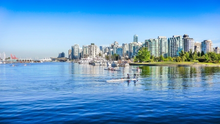 Vancouver skyline with harbor, British Columbia, Canadaの写真素材