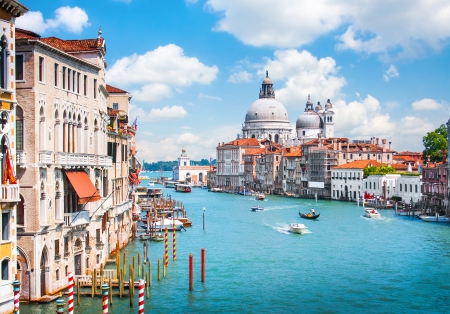 Canal Grande with Basilica di Santa Maria della Salute in Venice, Italyの写真素材