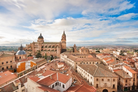 Aerial view of the historic city of Salamanca at sunrise, Castilla y Leon region, Spainのeditorial素材