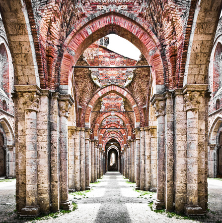 Beautiful view of historic ruins of an abandoned abbeyの写真素材