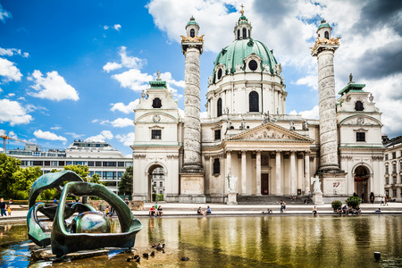 Beautiful view of Wiener Karlskirche in Vienna, Austriaのeditorial素材
