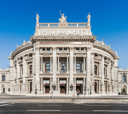 Beautiful view of historic Burgtheater with famous Wiener Ringstrasse in evening light, Vienna, Austriaのeditorial素材