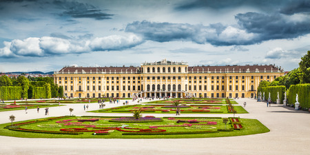 Beautiful view of famous Schonbrunn Palace with Great Parterre garden in Vienna, Austriaのeditorial素材
