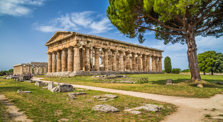 Temple of Hera at famous Paestum Archaeological UNESCO World Heritage Site, which contains some of the most well-preserved ancient Greek temples in the world, Province of Salerno, Campania, Italyの写真素材