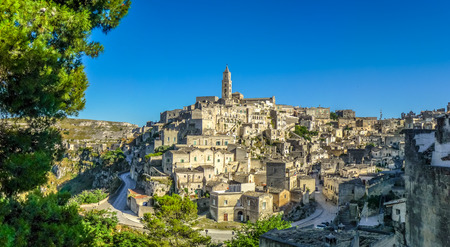 Ancient town of Matera Sassi di Matera at sunset, Basilicata, southern Italyの写真素材