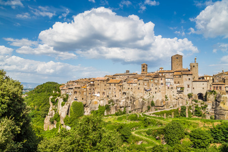 Beautiful view of the medieval town of Vitorchiano with stunning cloudscape, province of Viterbo, Lazio, Italyの写真素材