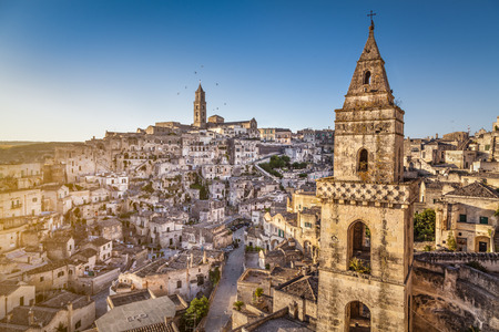 Ancient town of Matera Sassi di Matera, European Capital of Culture 2019 in beautiful golden morning light, Basilicata, Southern Italyの写真素材