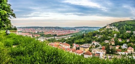 Aerial view of the historic city of Wurzburg, region of Franconia, Northern Bavaria, Germanyの写真素材